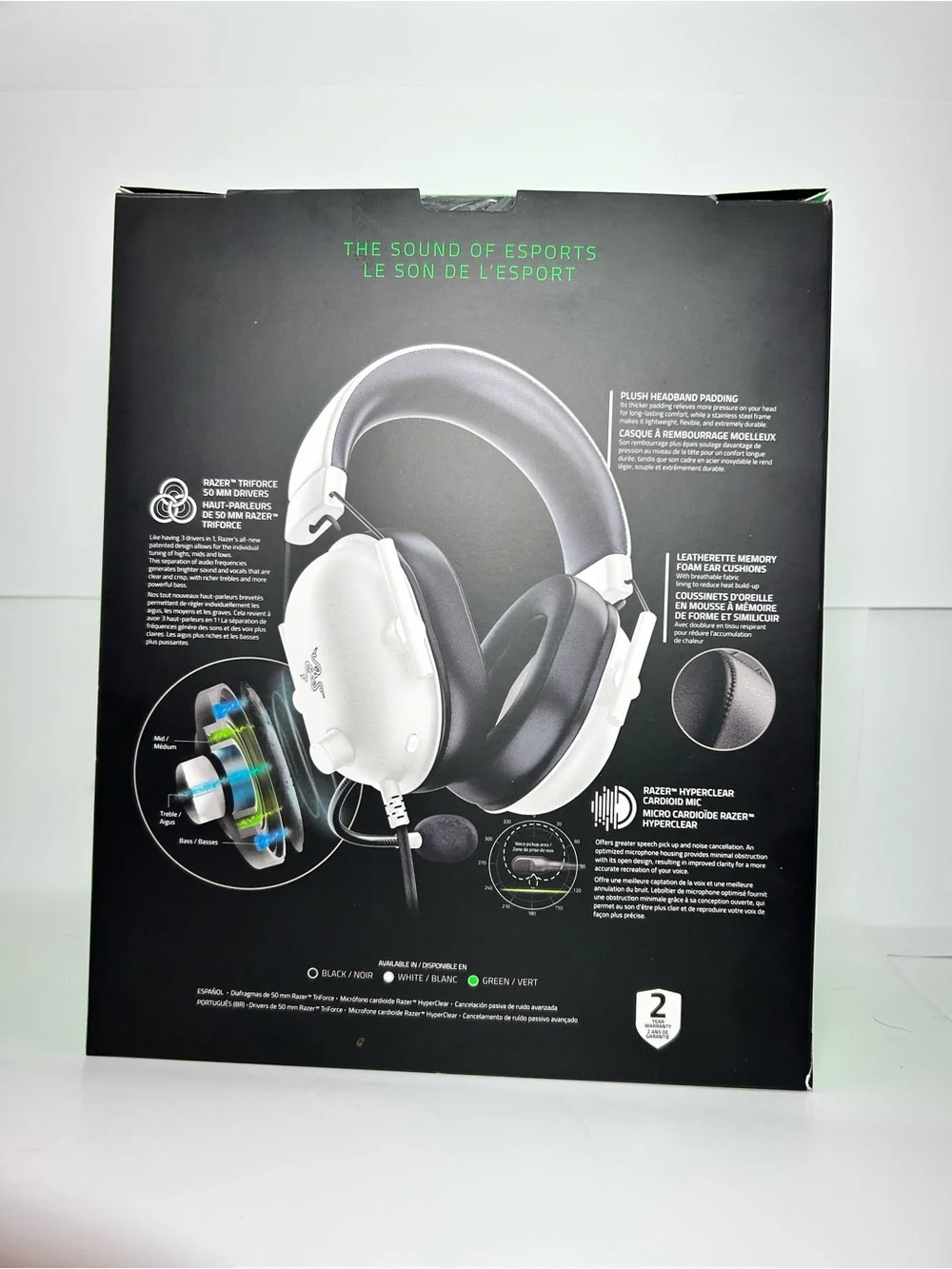 Razer BlackShark V2 X White Gaming Headset with Green Accents